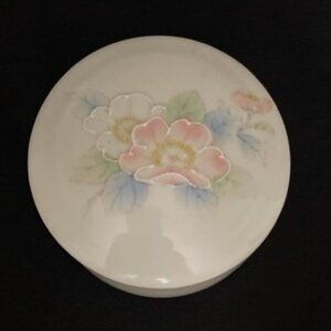 Vintage Otagiri Trinket Dish Ring Box Peony Flowers Porcelain Japan